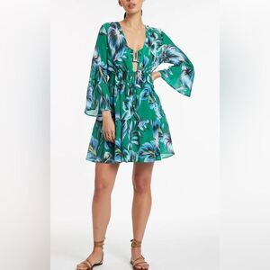 Jets Australia Viva Cover Up Lightweight Gauzy Emerald Floral Resort Dress 8